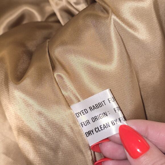 Genuine Rabbit Fur Jacket Cream & Tan French Origin Satin Lined Hook & Eye Med - Picture 10 of 14